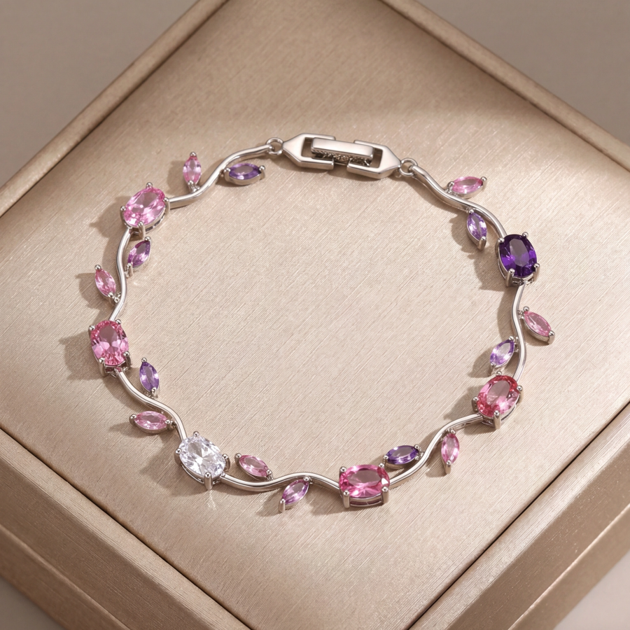 Luminous Design Gold Plated Crystal Stones Tulip Bracelet for Girls/Women