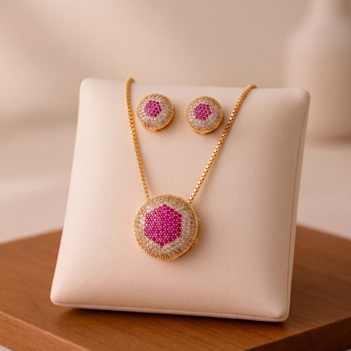Beautiful Design Gold Plated Crystal Stones Necklace Set for Girls/Women